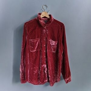Torrid Red Velvet Button Down Shirt